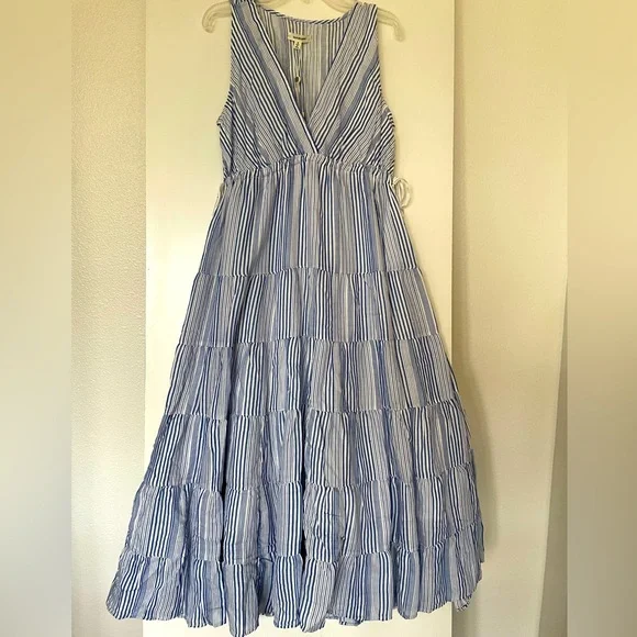 Max Studio | Dresses | S Max Studio Cotton Flowey Midi Sun Dress Bluewhite  Pin Stripes Nwt New | Poshmark